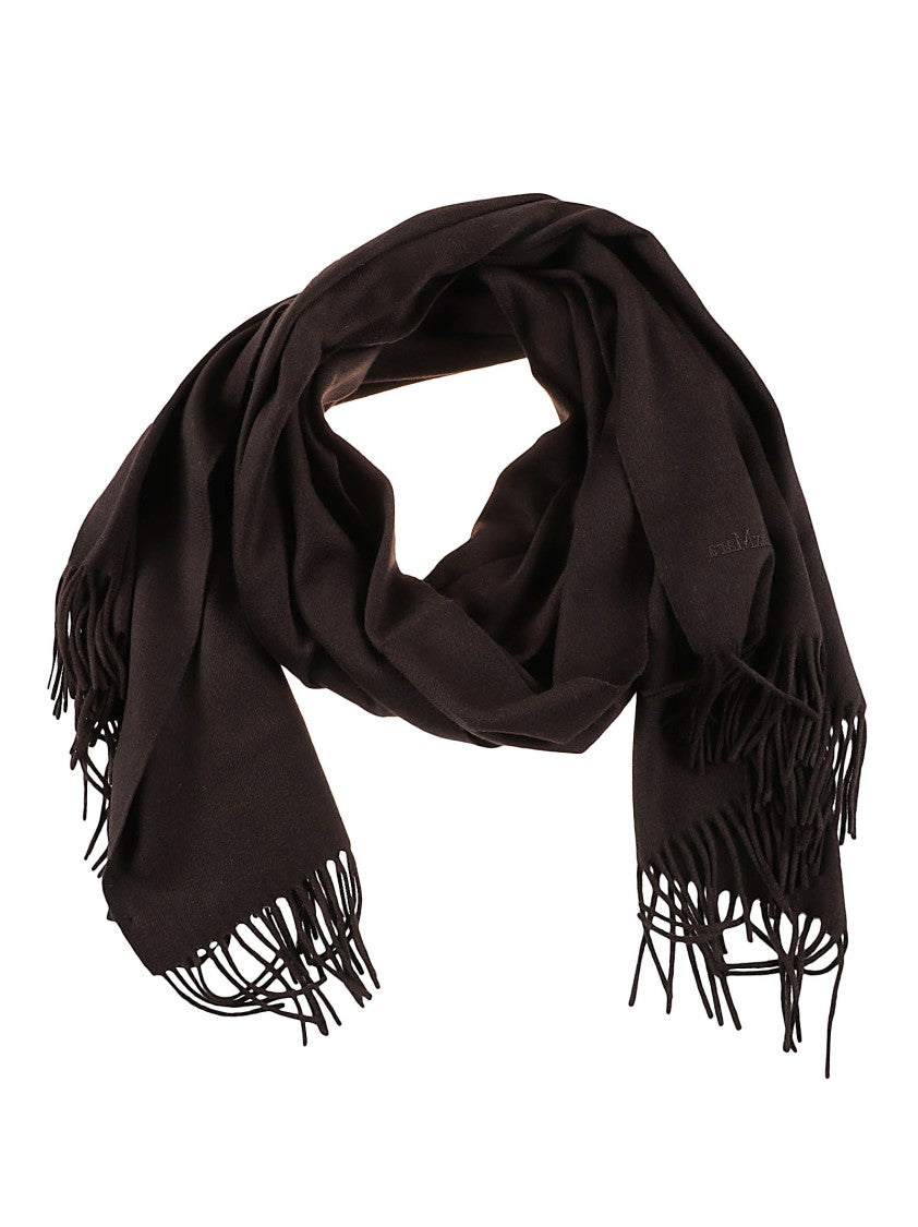 Max Mara Dark Brown Scarf With Fringed Edges And Embroidered Branding