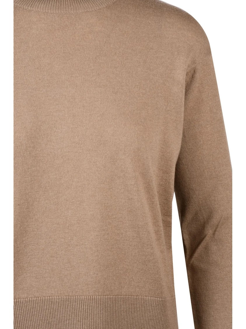 Max Mara Taupe Wool Underlayer Sweater With Ribbed Cuffs