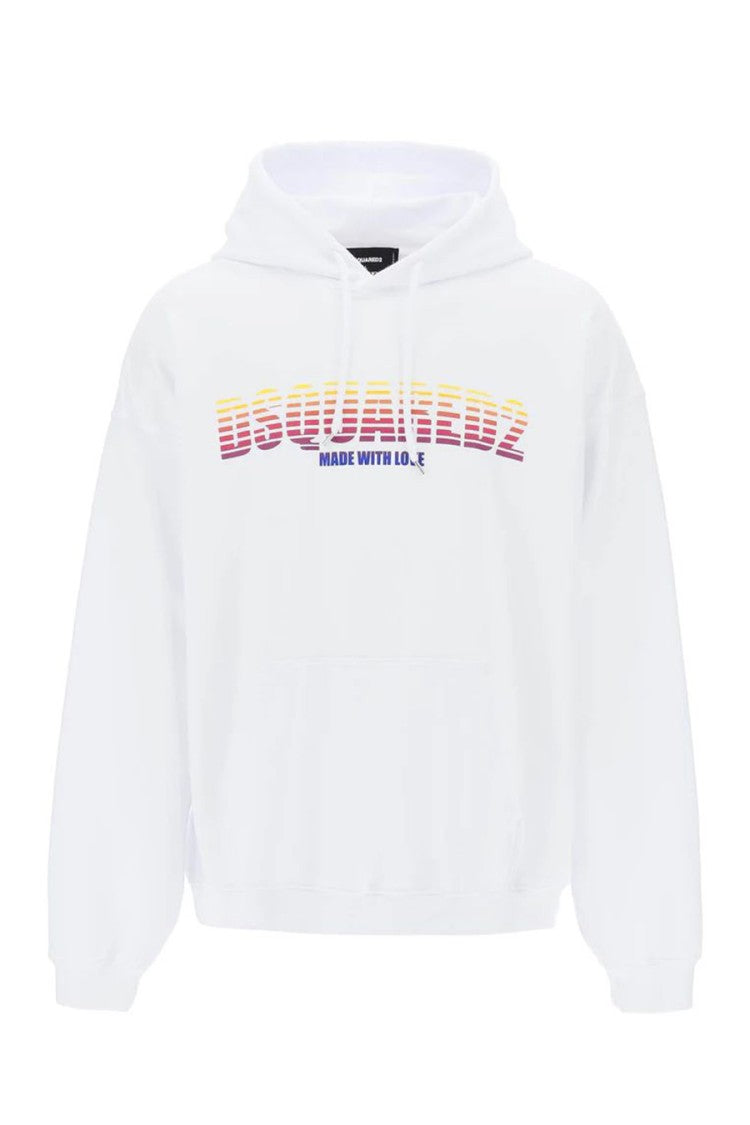 Dsquared2 White Cotton Gradient-Logo Hoodie