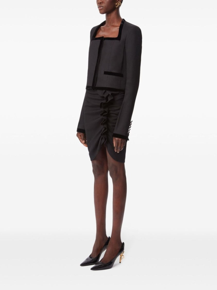 Nina Ricci Draped Black Wool Blend Mini Skirt
