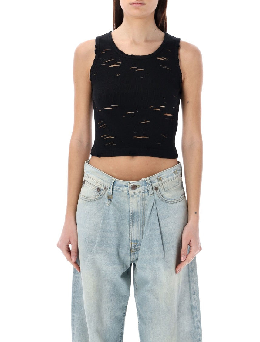 R13 Distressed Ribbed Slim Tank Top