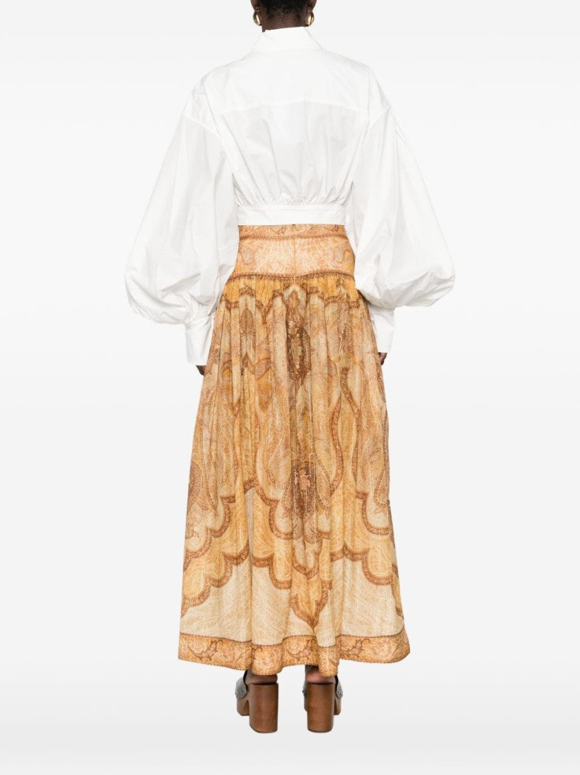Zimmermann Ivory Cropped Button-Down Shirt With Wrap-Around Tie