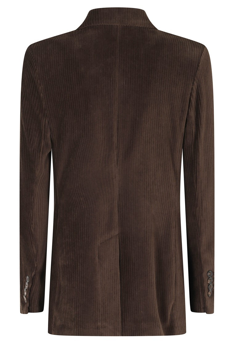 Circolo 1901 Brown Double-Breasted Corduroy Flap Pocket Jacket