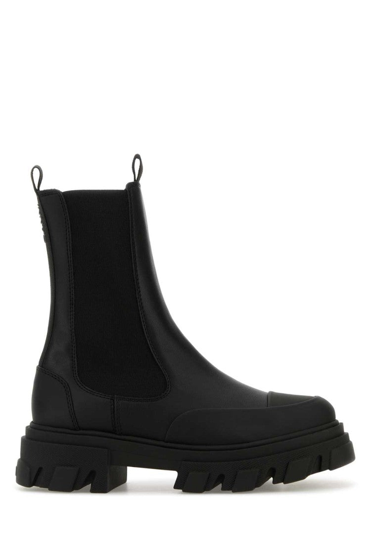 Ganni Black Leather Ankle Boots