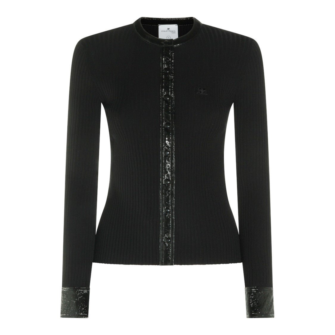 Courrèges Ribbed Knit Sweater With Vinyl Inserts And Button Closure