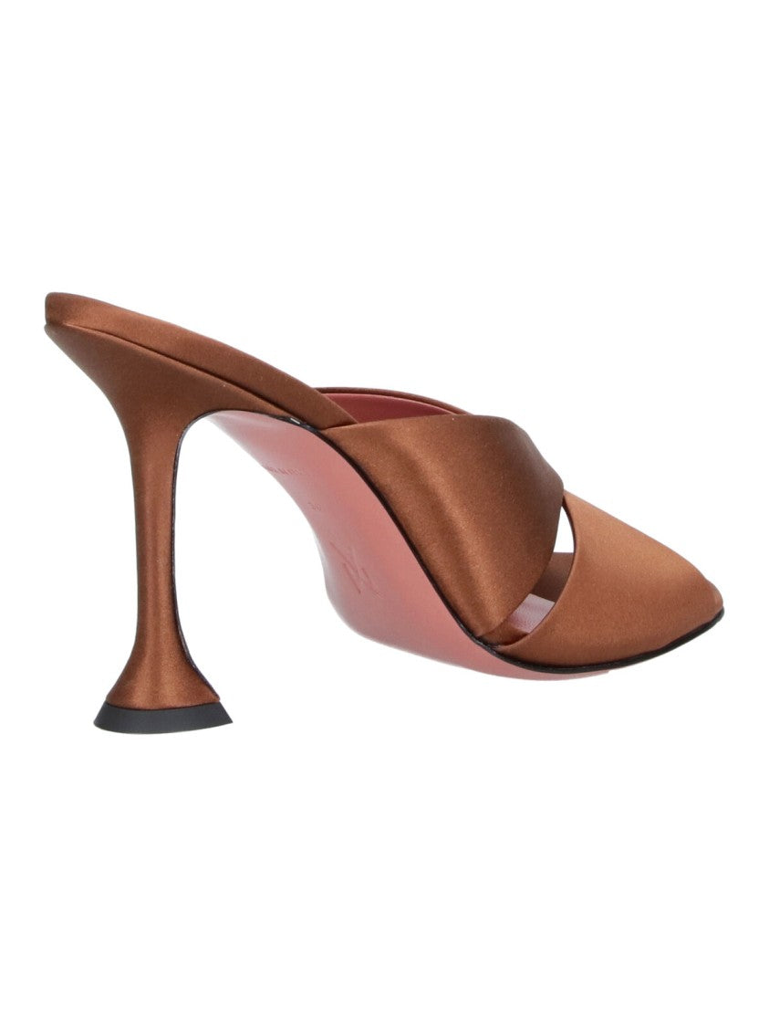 Amina Muaddi Brown Salma Crisscross Satin Mules