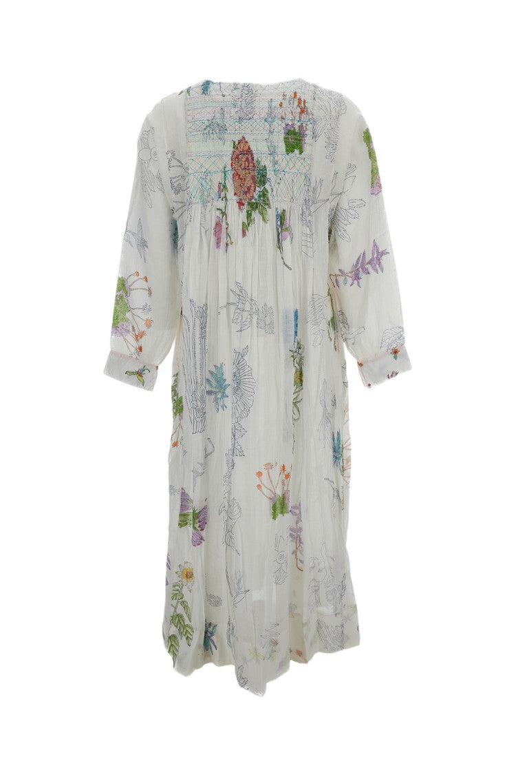 Injiri Floral-Embroidered Long-Sleeved Trumpet Dress