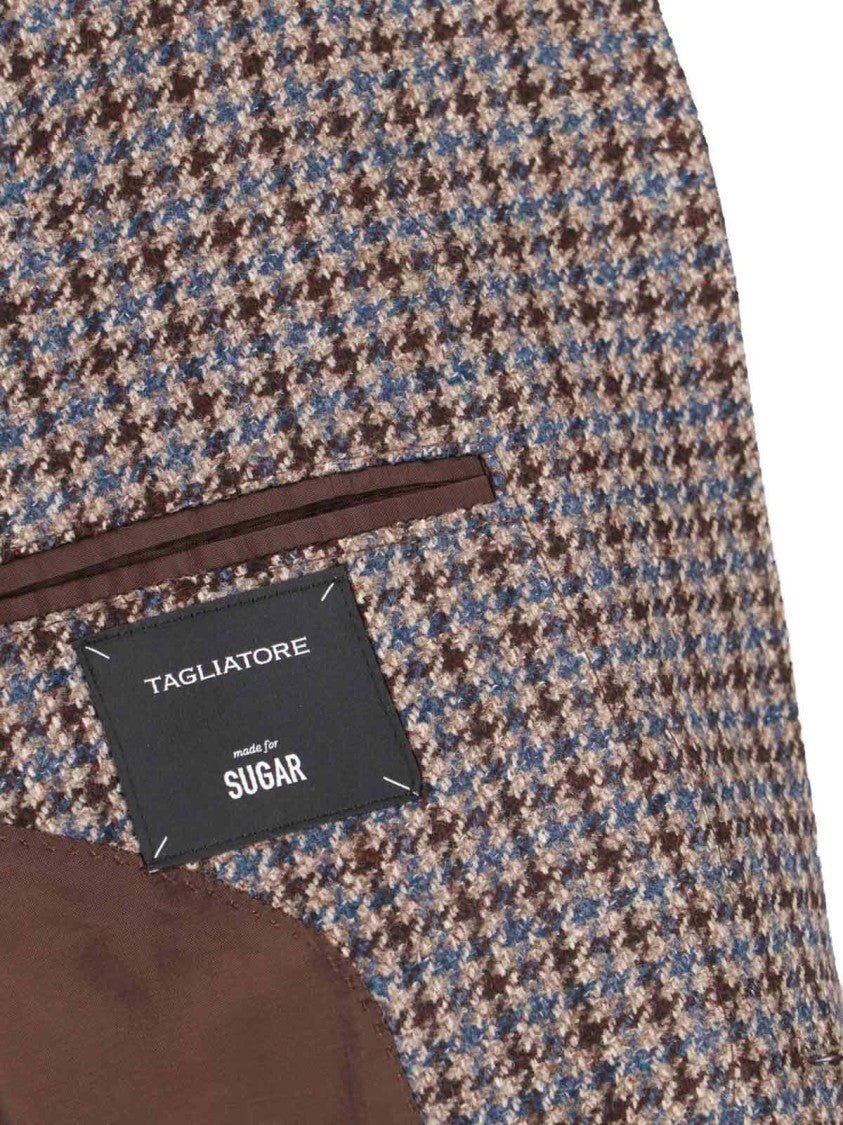 Tagliatore Brown Houndstooth Virgin Wool Cashmere Single Blazer