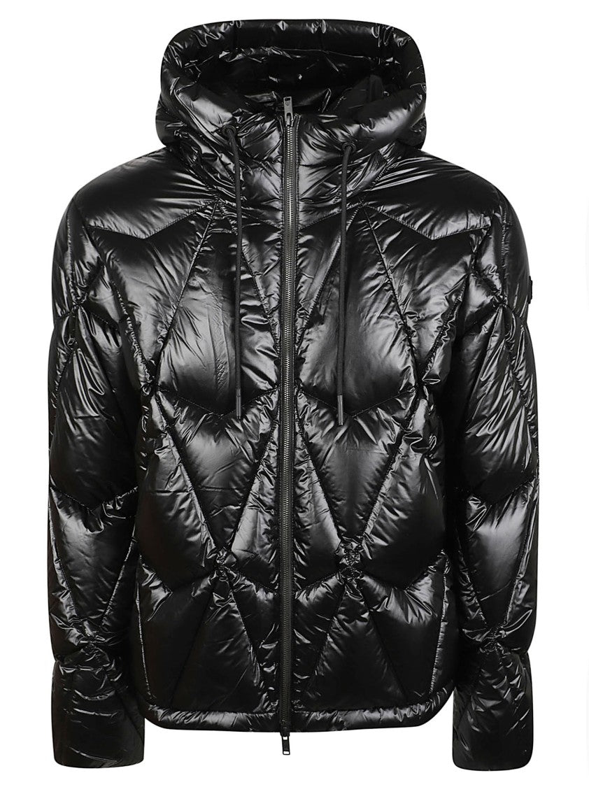 Moose Knuckles Iceberg Glossy Quilted Hooded Geometric Recycled Nylon Down Jacket