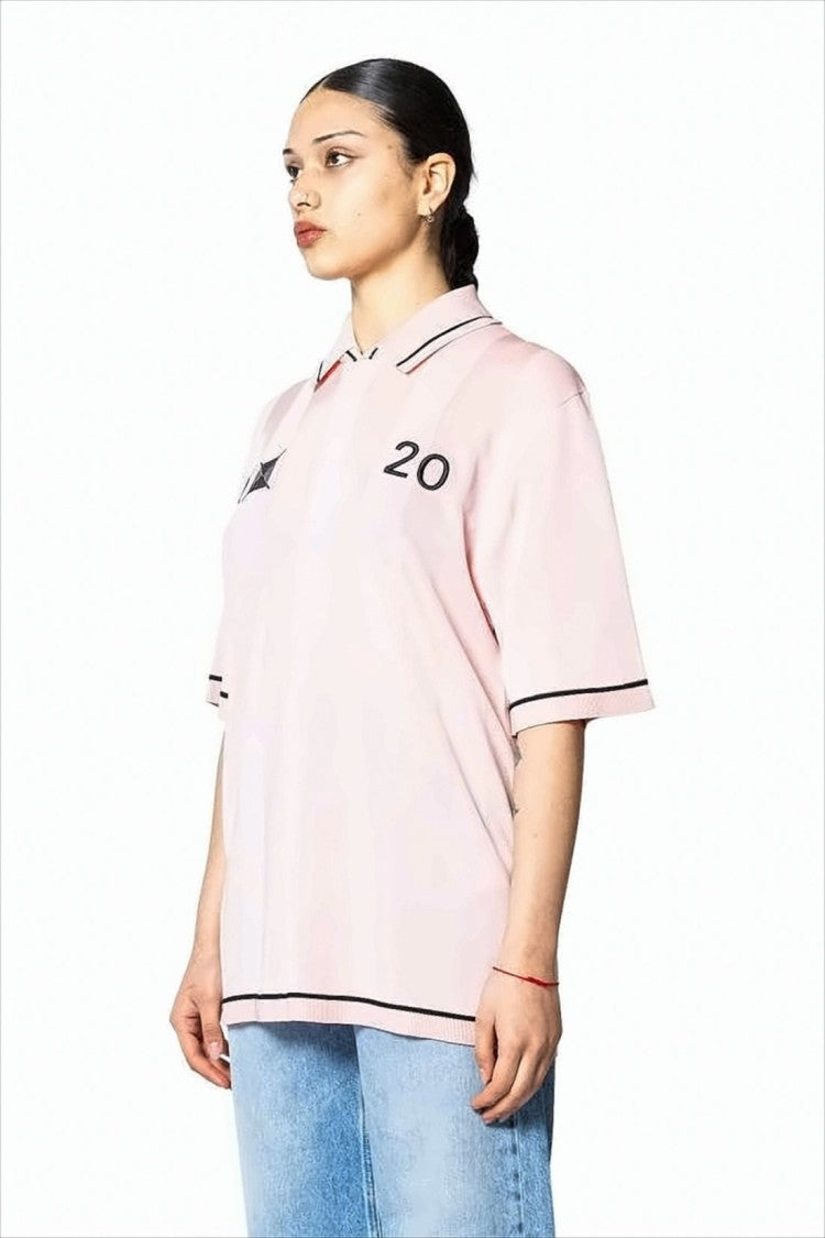 Jacquemus Short-Sleeve Polo Shirt With Black Trim And Graphic Patch