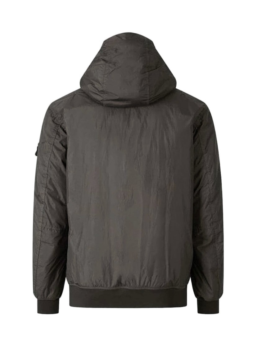 Stone Island Brown Insulated Hooded Jacket With Distinctive Patch