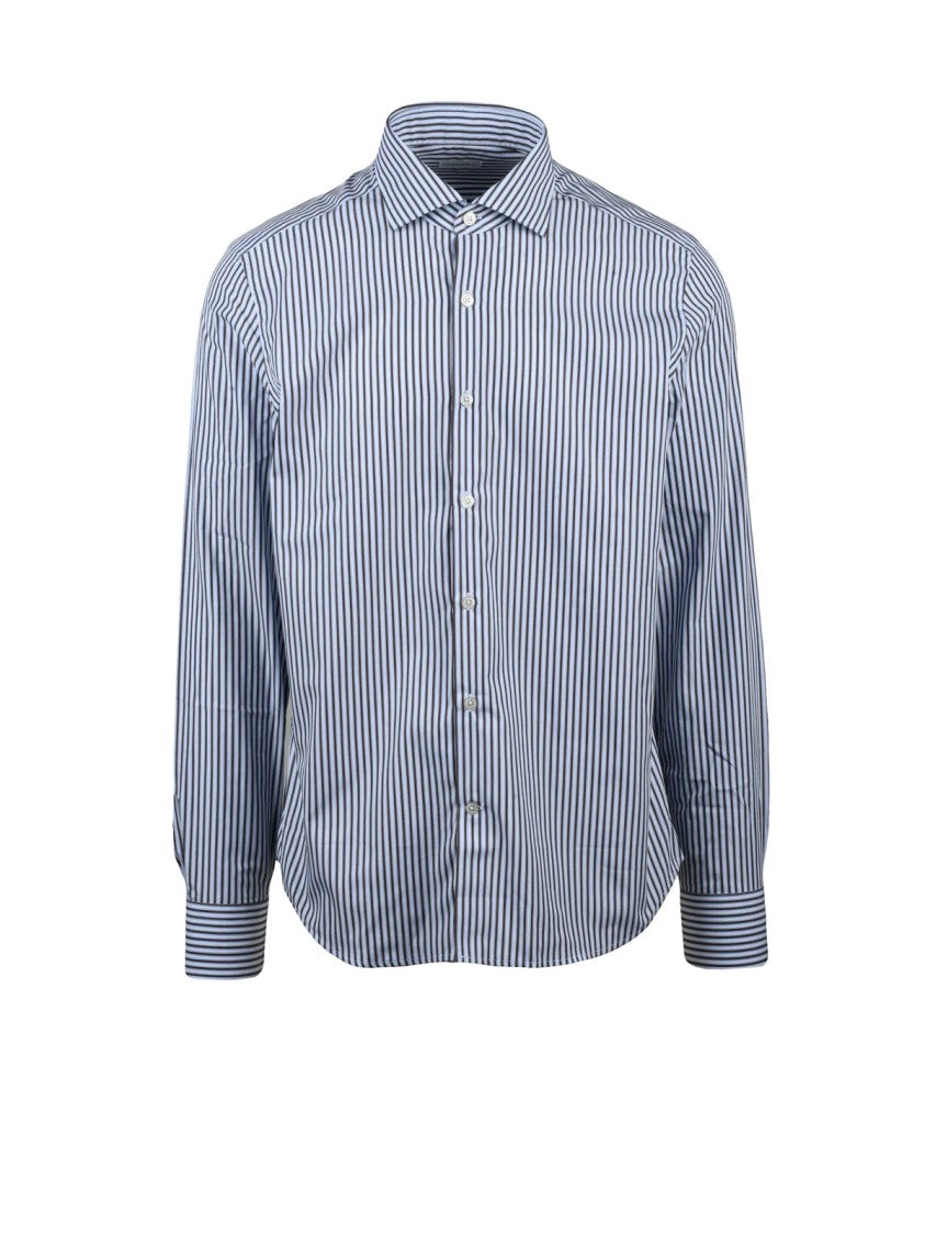 Ghirardelli Vertical Striped Cotton Shirt With Classic Collar