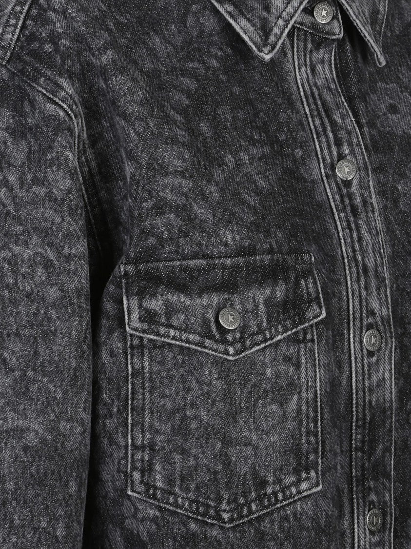 Golden Goose Washed Black Denim Floral Pattern Shirt