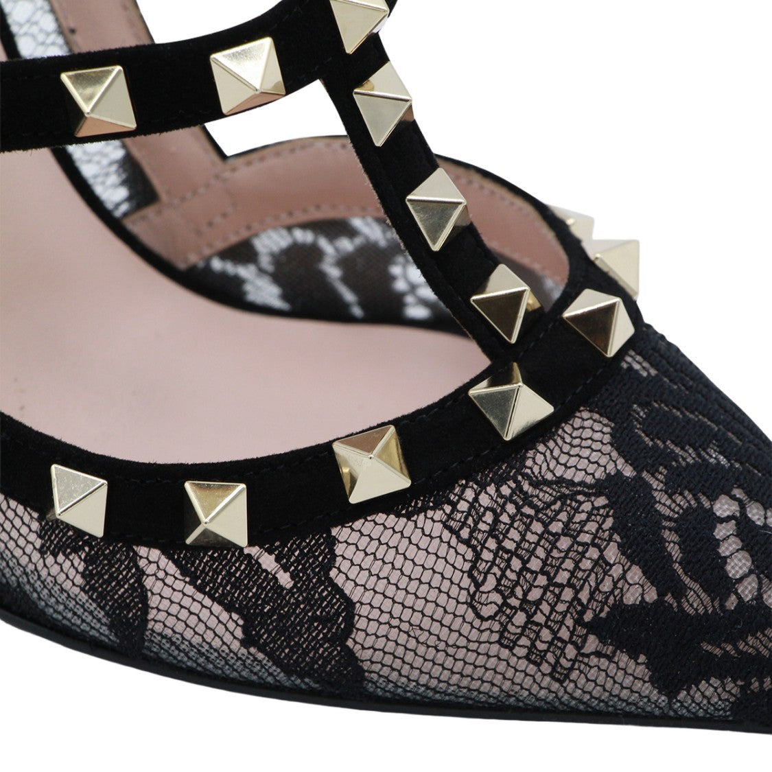 Valentino Garavani Pointed Toe Pumps With Black Lace Overlay