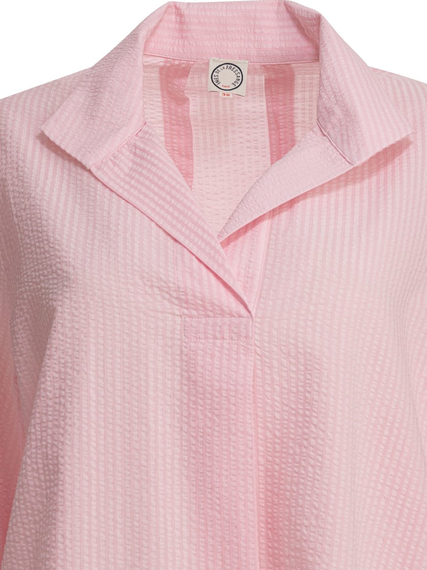 Ines De La Fressange Textured Light Pink Cotton Shirt