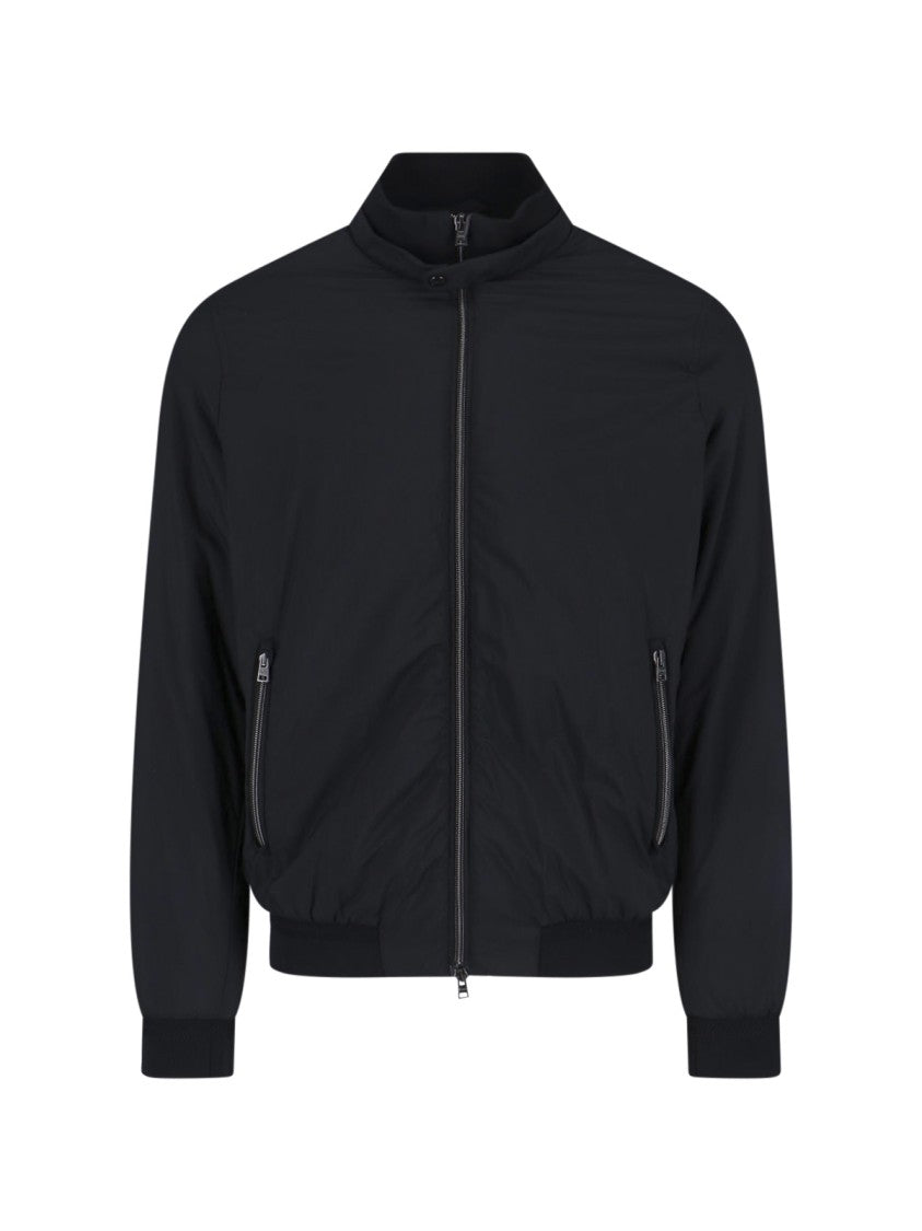 Herno Sleek Black Minimalist Jacket With High Collar