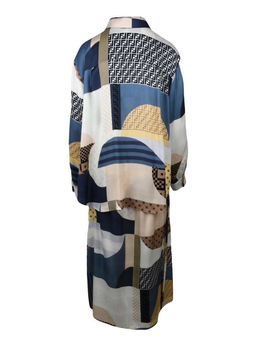 Fendi Long Silk Dress With Drawstring - Multicolor