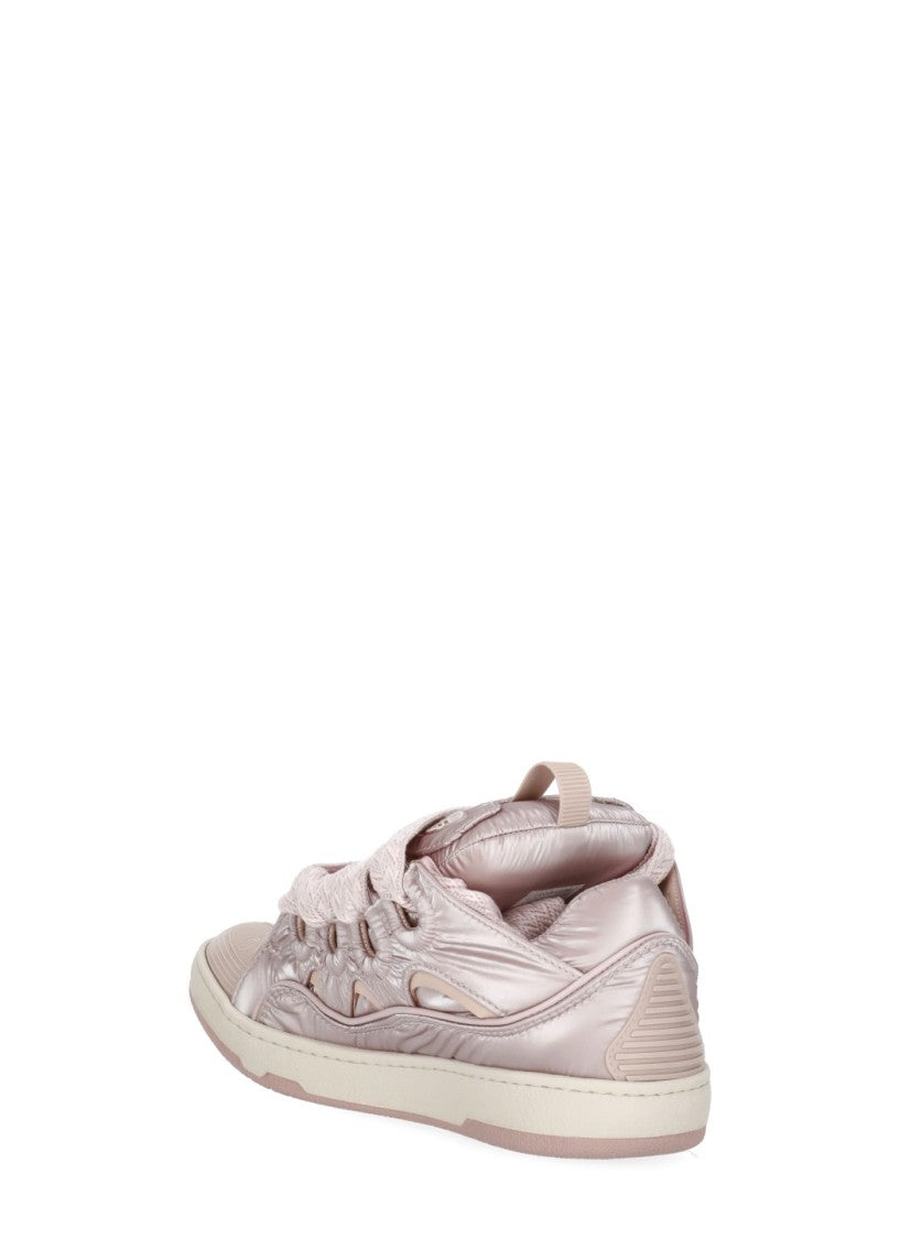 Lanvin Round Toe Metallic Antique Pink Sneakers With Double Herringbone Laces