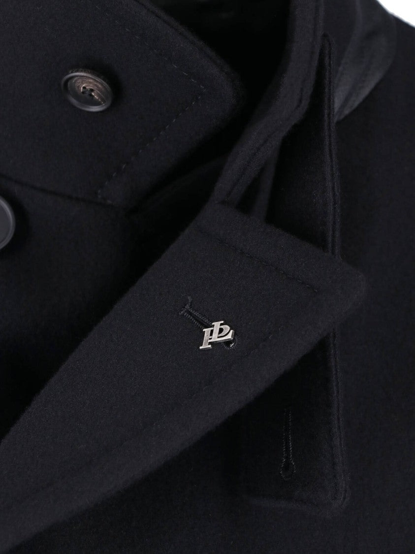 Tagliatore Double-Breasted Black Wool Coat With Classic Lapels