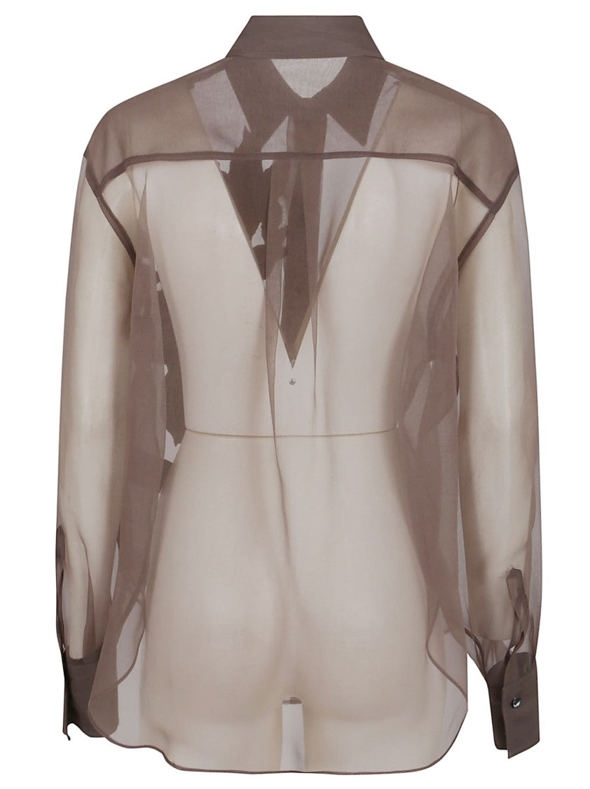 Brunello Cucinelli Sheer Silk Shirt With Floral Embroidery