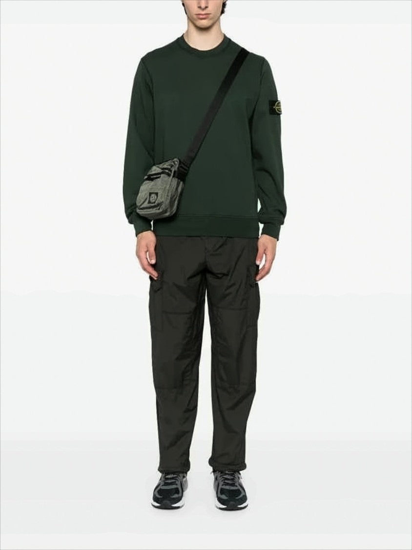Stone Island Dark Green Crewneck Sweater With Ribbed Detailing And Iconic Logo