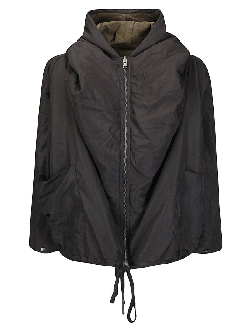 Kimono Rain Padded Bomber Jacket With Hood And Adjustable Drawstring