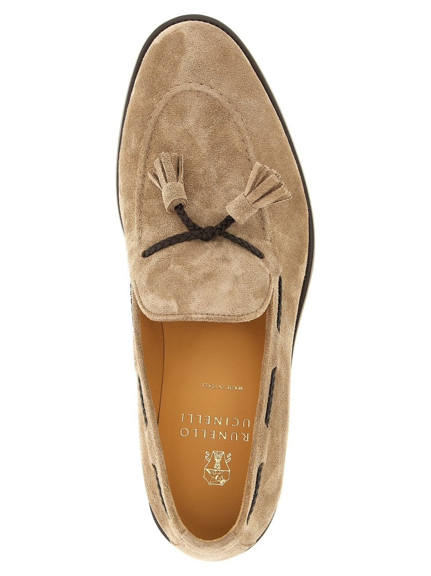Brunello Cucinelli Suede Moccasins With Woven Leather Accents And Suede Tassels
