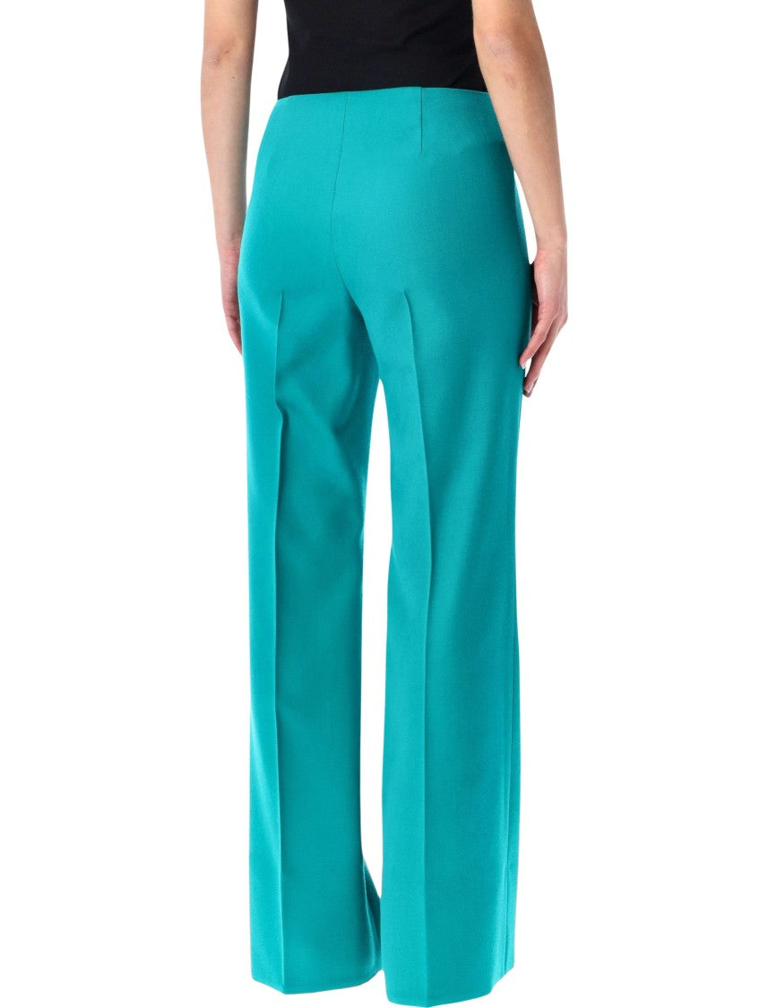 Fendi Turquoise Wool Flared Trousers With Tailored Design