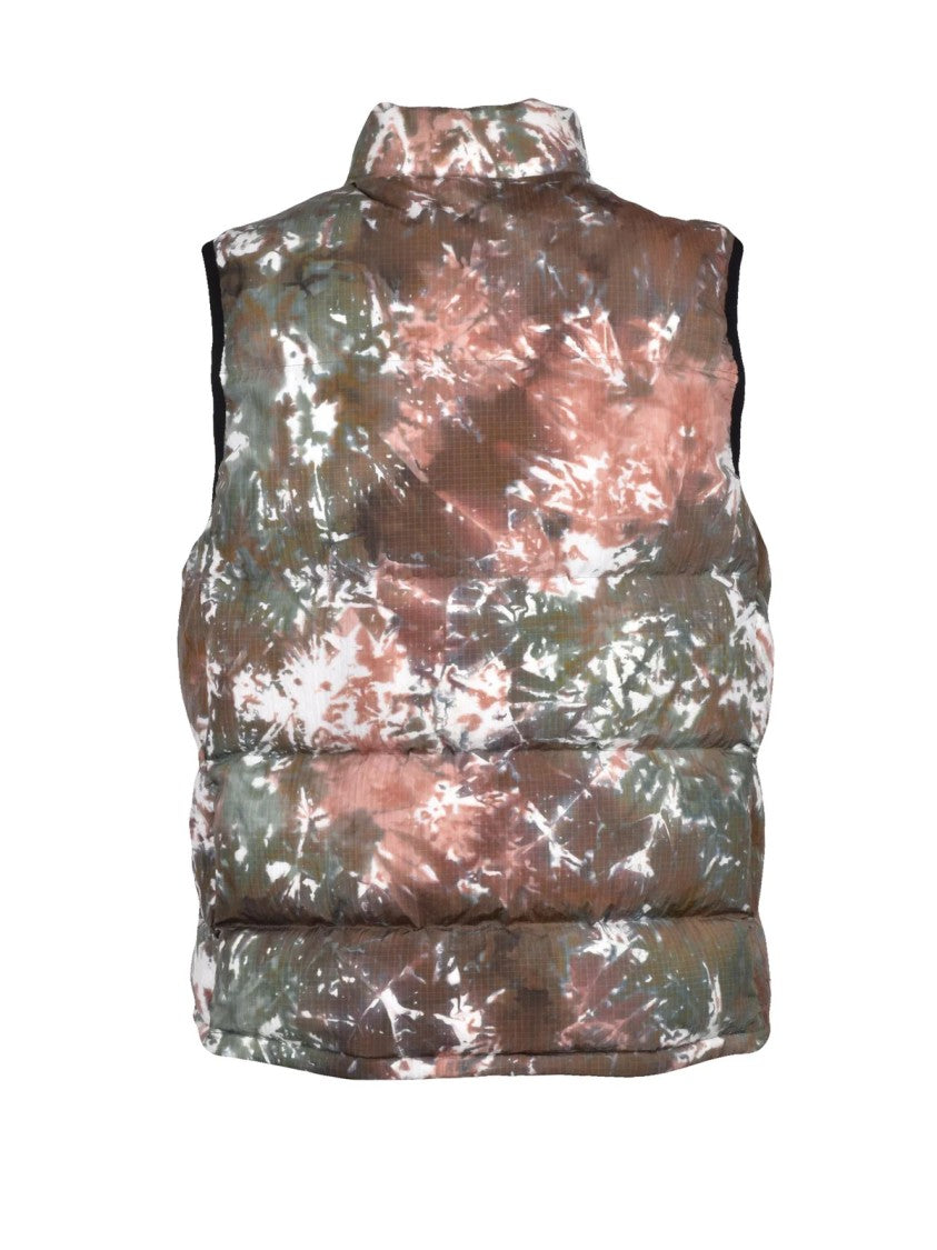 Gramicci High-Collar Down Vest With Unique Tie-Dye Pattern