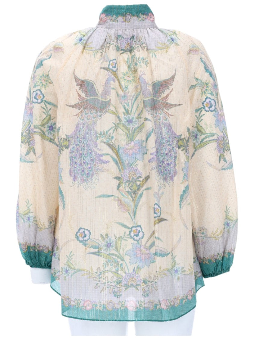 Zimmermann Indra Ruffled Floral Print Cotton-Silk Blouse
