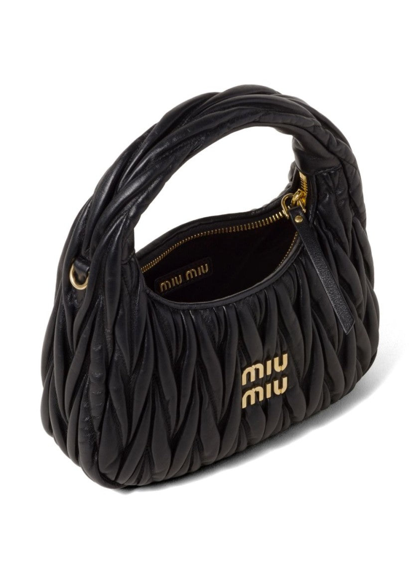 Miu Miu Black Ruched Lambskin Handbag