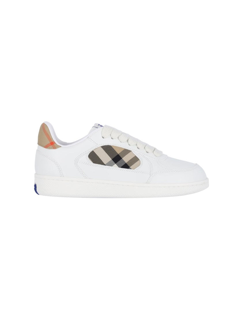 Burberry Low-Top Sneakers In Smooth White Calf Leather With Iconic Check Details