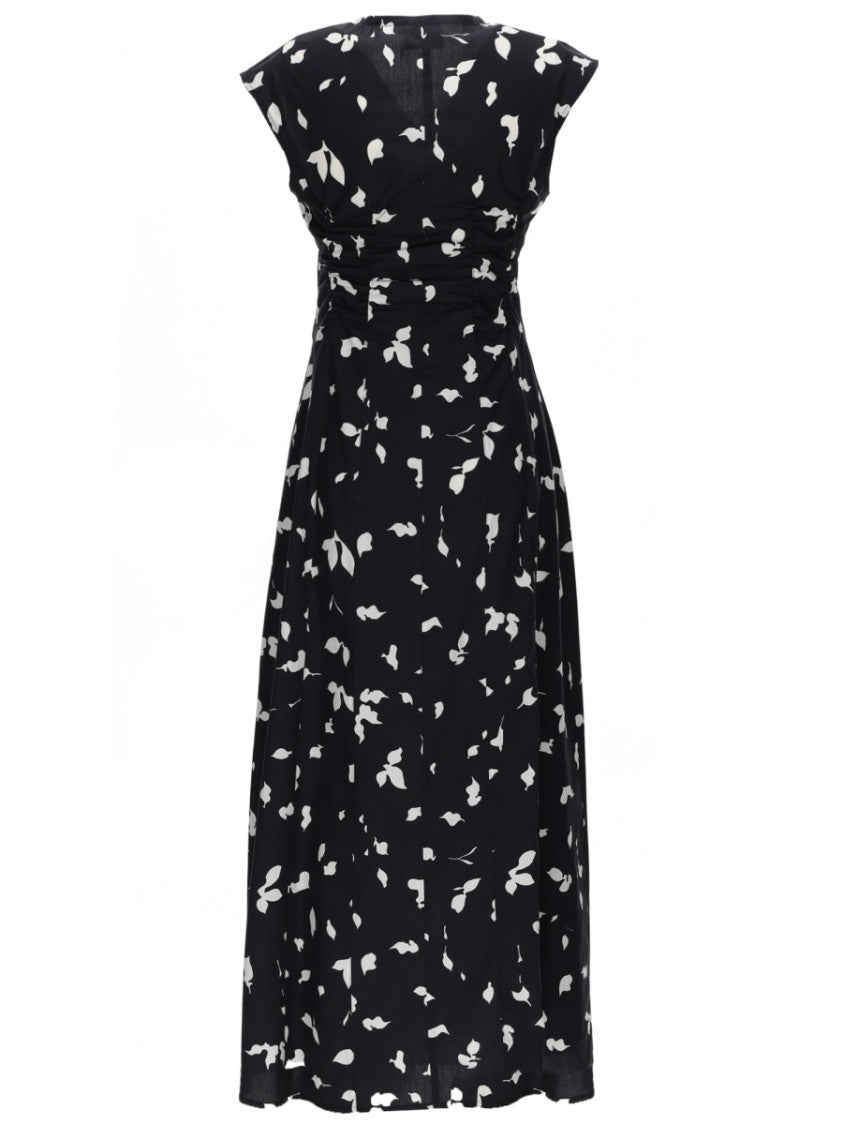 Alysi Black Leaf Print Short Ruffled Dress
