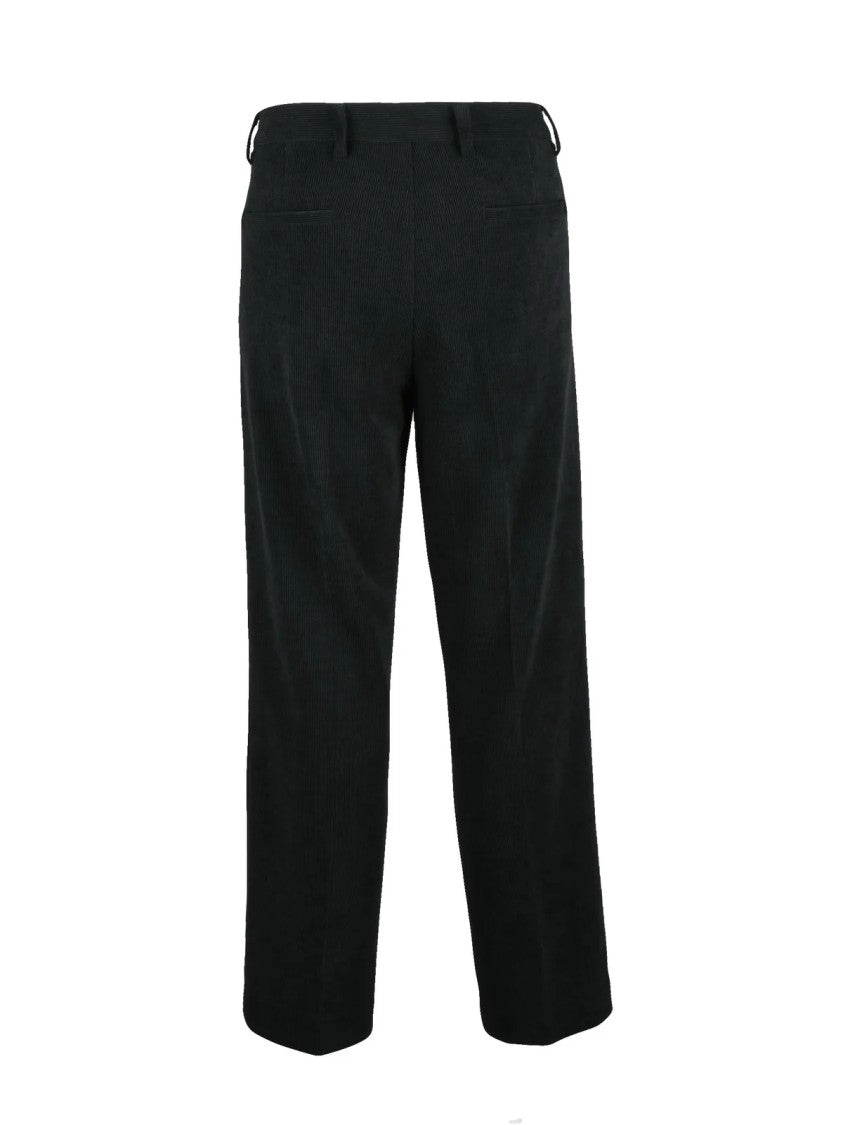 Daniele Alessandrini Slim Fit Black Trousers With Ribbed Texture And Drawstring Waist