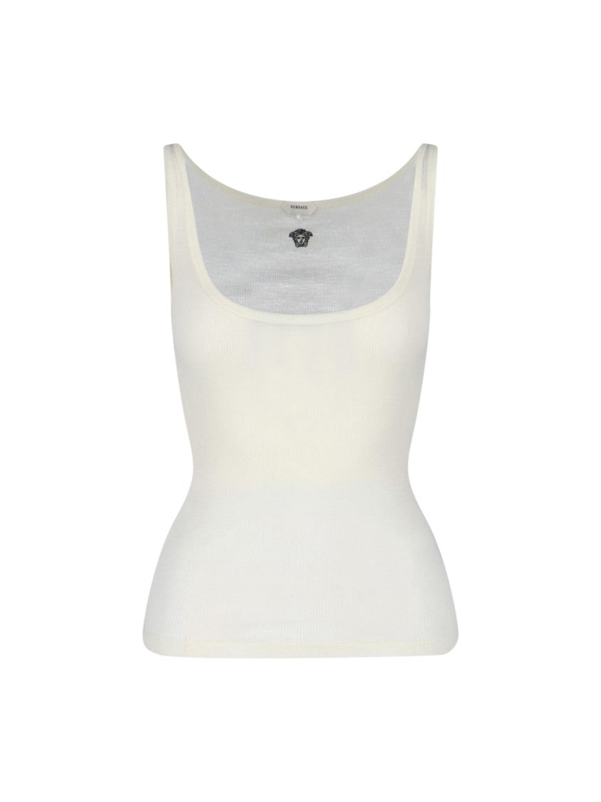 Versace Cream Ribbed Medusa Wool Top