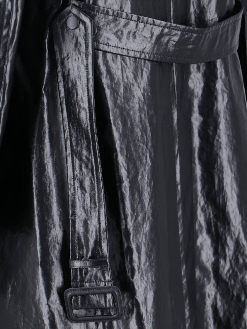 Mm6 By Maison Margiela Black Double-Breasted Faux Leather Coat