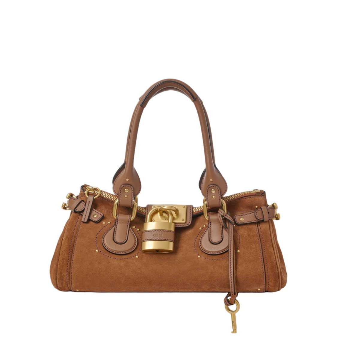 Chloé Brown Suede Handbag With Aluminum Lock And Multiple Pockets