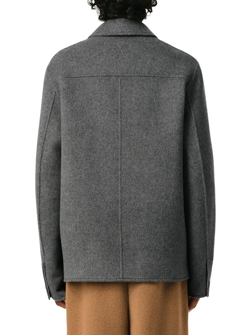 Ami Paris Grey Button-Down Wool-Blend Jacket