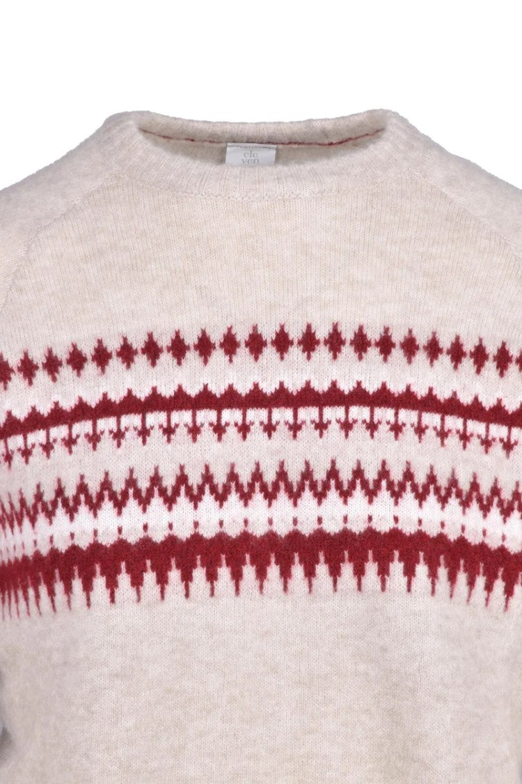 Eleventy Cashmere Silk Crewneck Sweater - Beige/Bordeaux