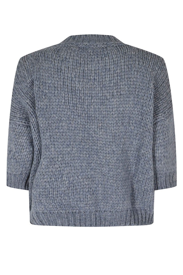 Roberto Collina Light Blue Chunky Knit Crew-Neck Sweater With Ribbed Trim