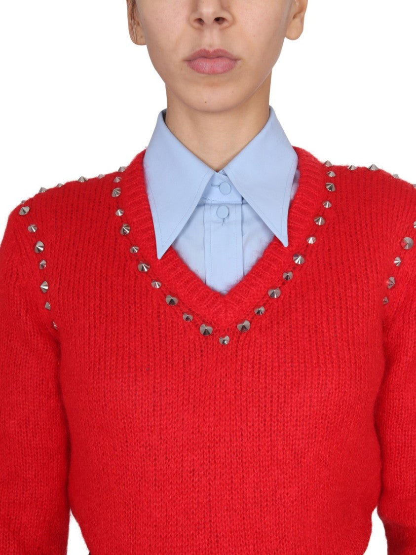 Gucci V-Neck Mohair Sweater With Studded Accents