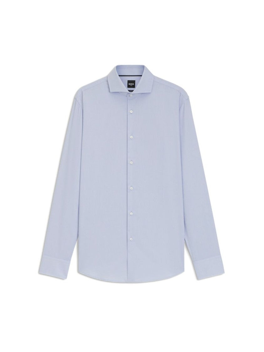 Boss Light Blue Cotton Shirt With Traditional Collar
