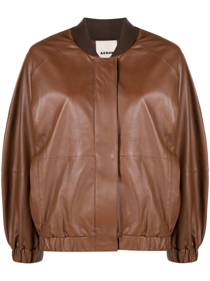 Aeron Relaxed-Fit Brown Leather Bomber Jacket