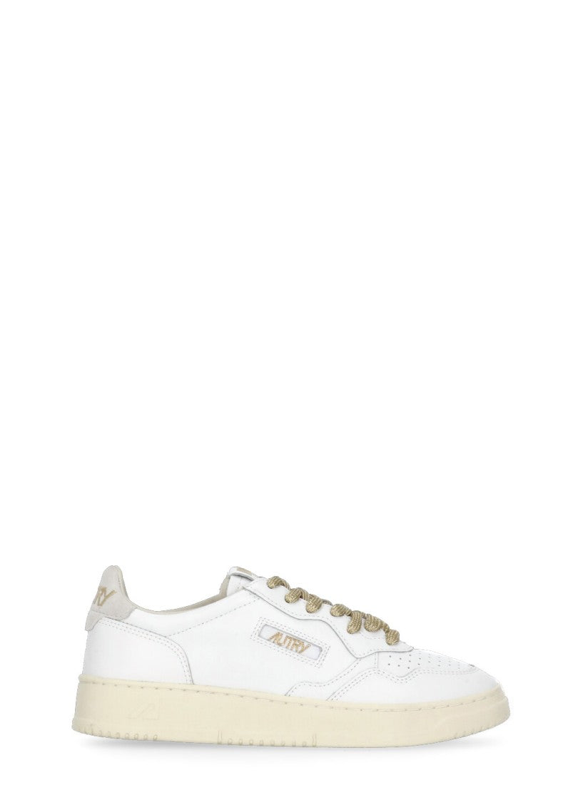 Autry White Lurex Laced Smooth Leather Sneakers