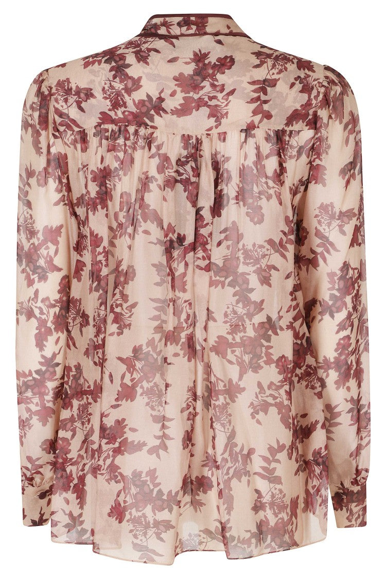 Nissa Brown Ruffles Floral Print Viscose Blouse