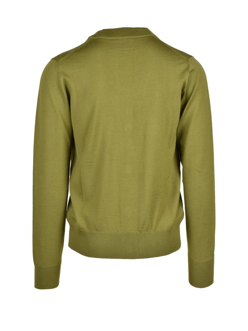 Alpha Studio Pistachio Green V-Neck Extrafine Merino Wool Cardigan