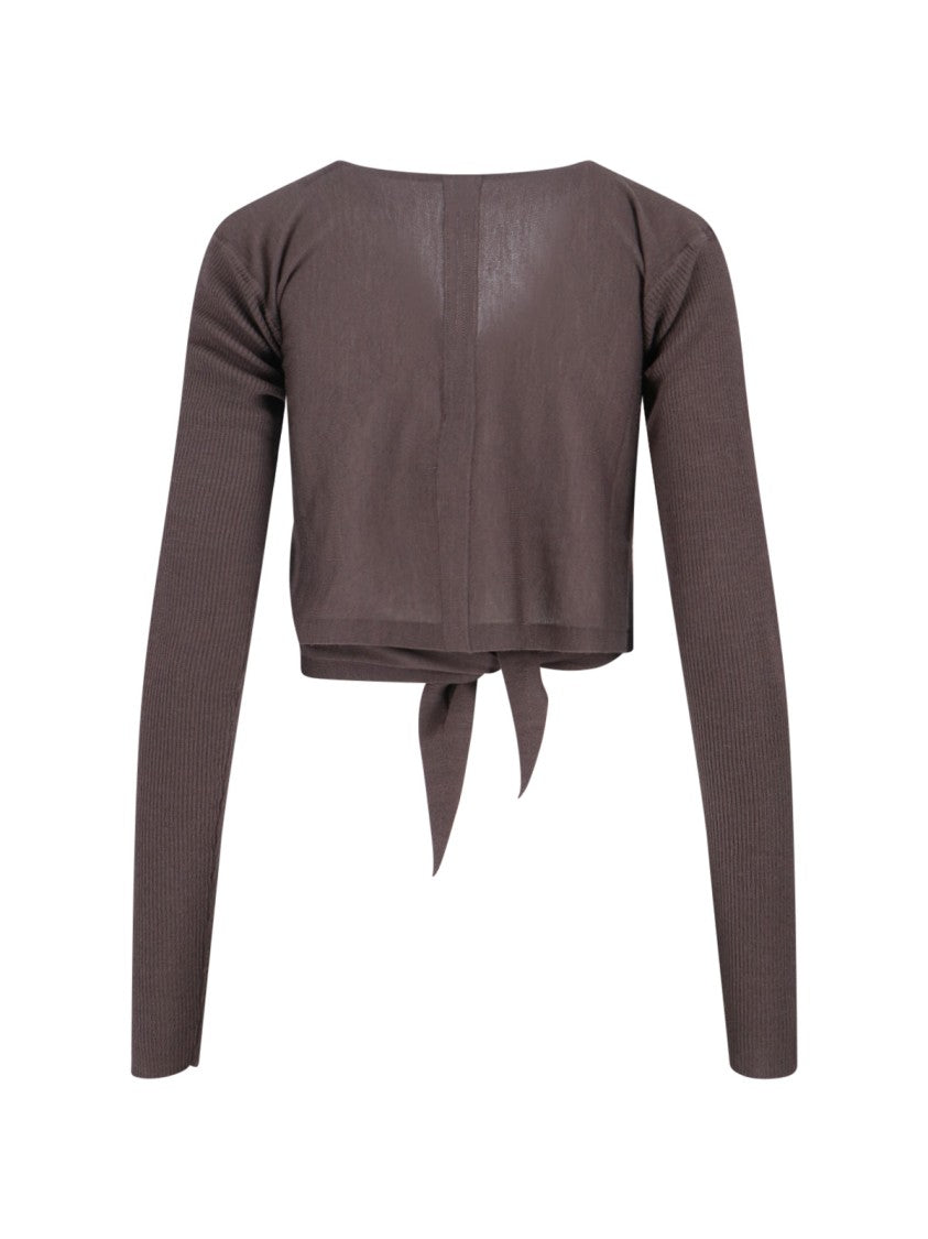 Rick Owens Cropped Ribbed Sweater With Knot – Brown