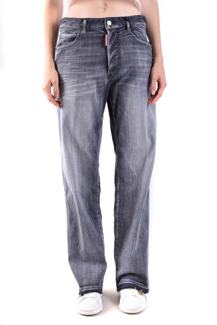 Dsquared2 Faded Black Wide-Leg Jeans Whiskering Details