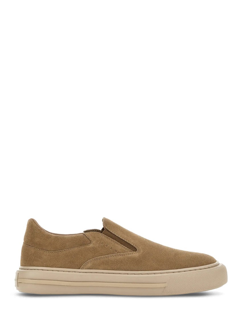 Hogan Slip-On Sneakers In Warm Beige Suede