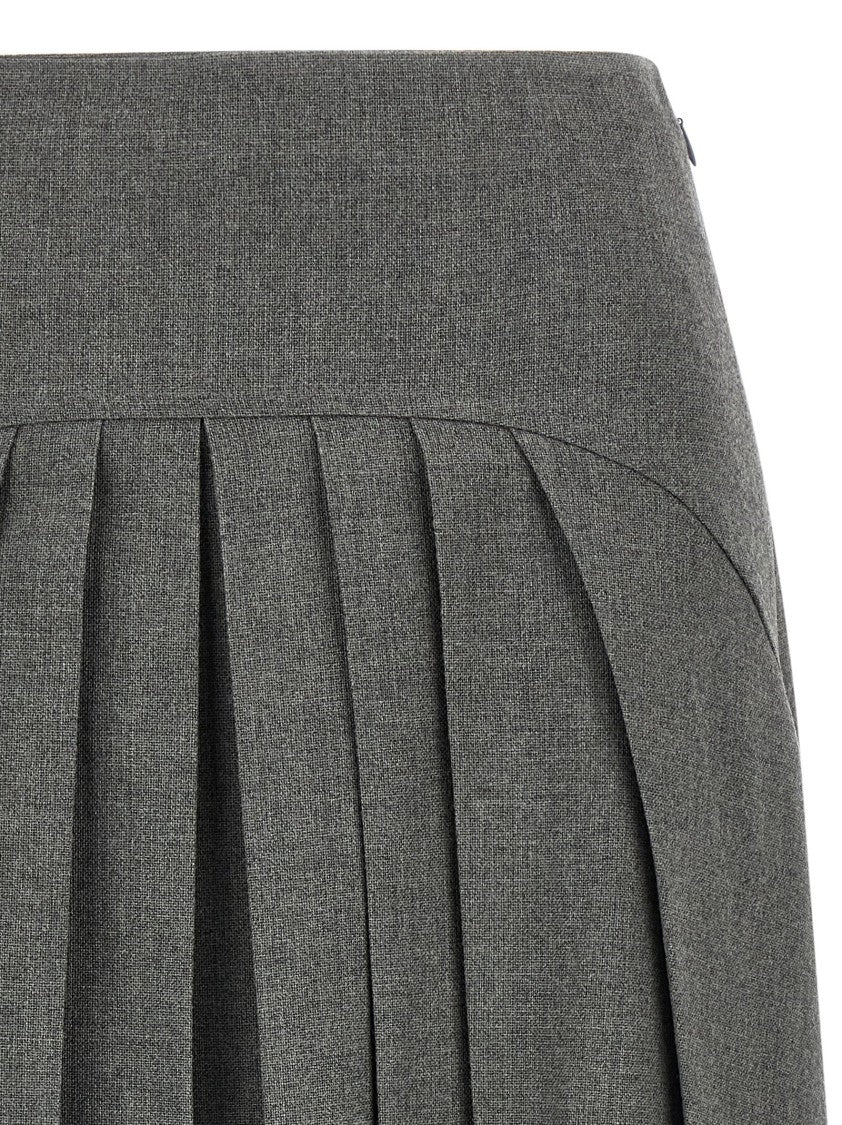 Jil Sander Pleated Wool Canvas Midi Skirt With Asymmetrical Hem And Frayed Detailing
